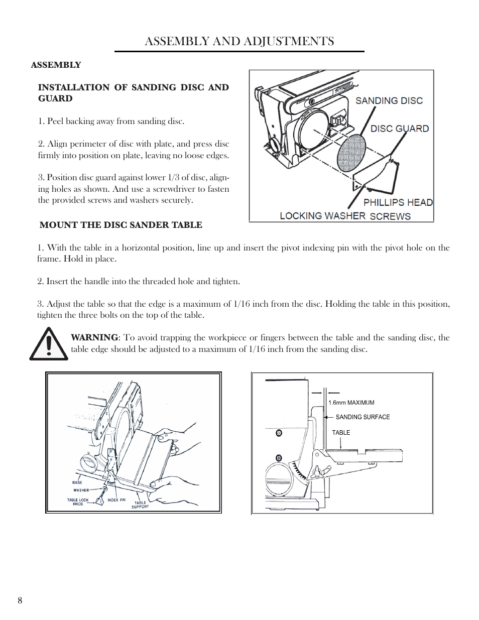 Assembly and adjustments | WEN 6502 4 x 6 Belt / Disc Sander User Manual | Page 8 / 19