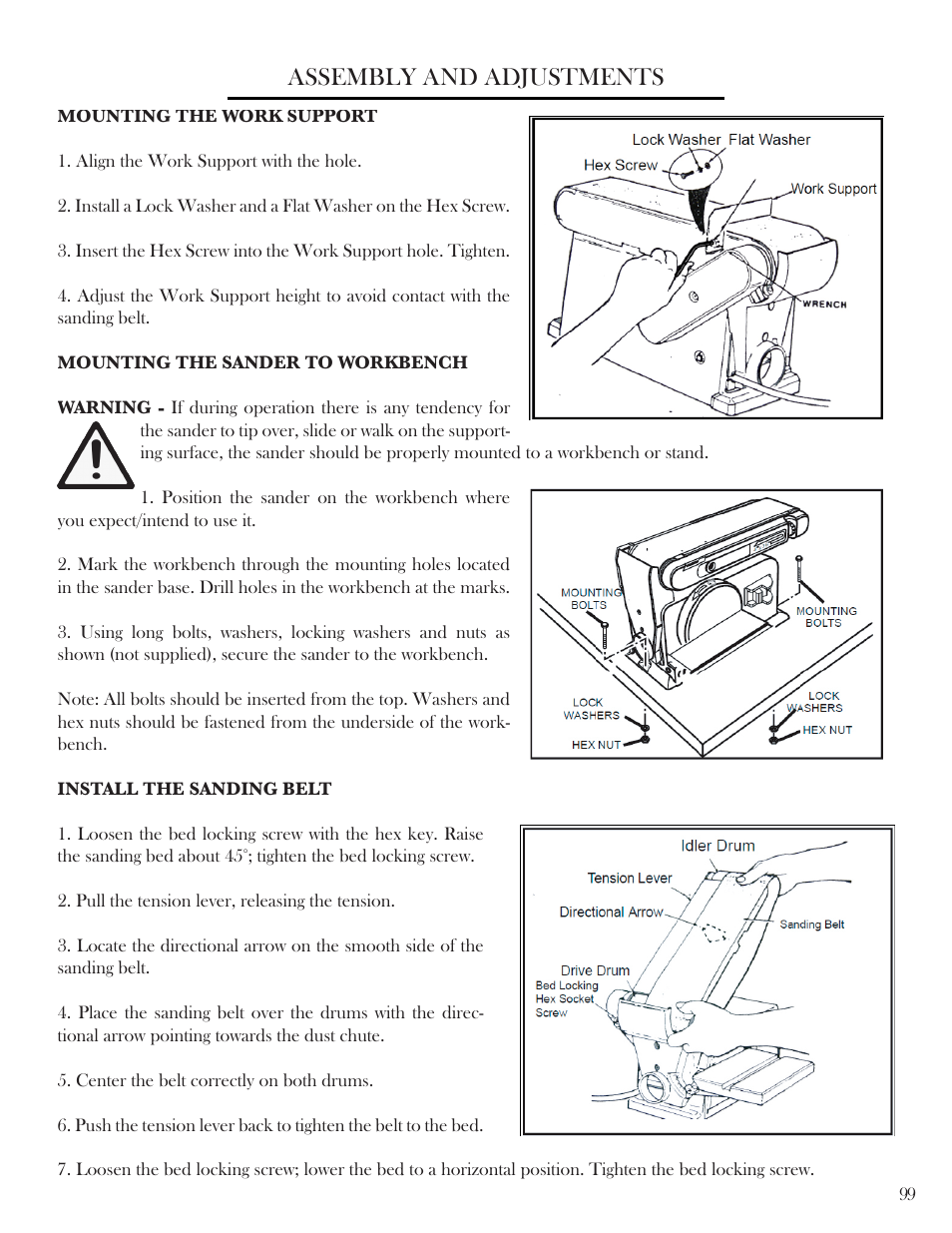 Assembly and adjustments | WEN 6502 4 x 6 Belt / Disc Sander User Manual | Page 9 / 19
