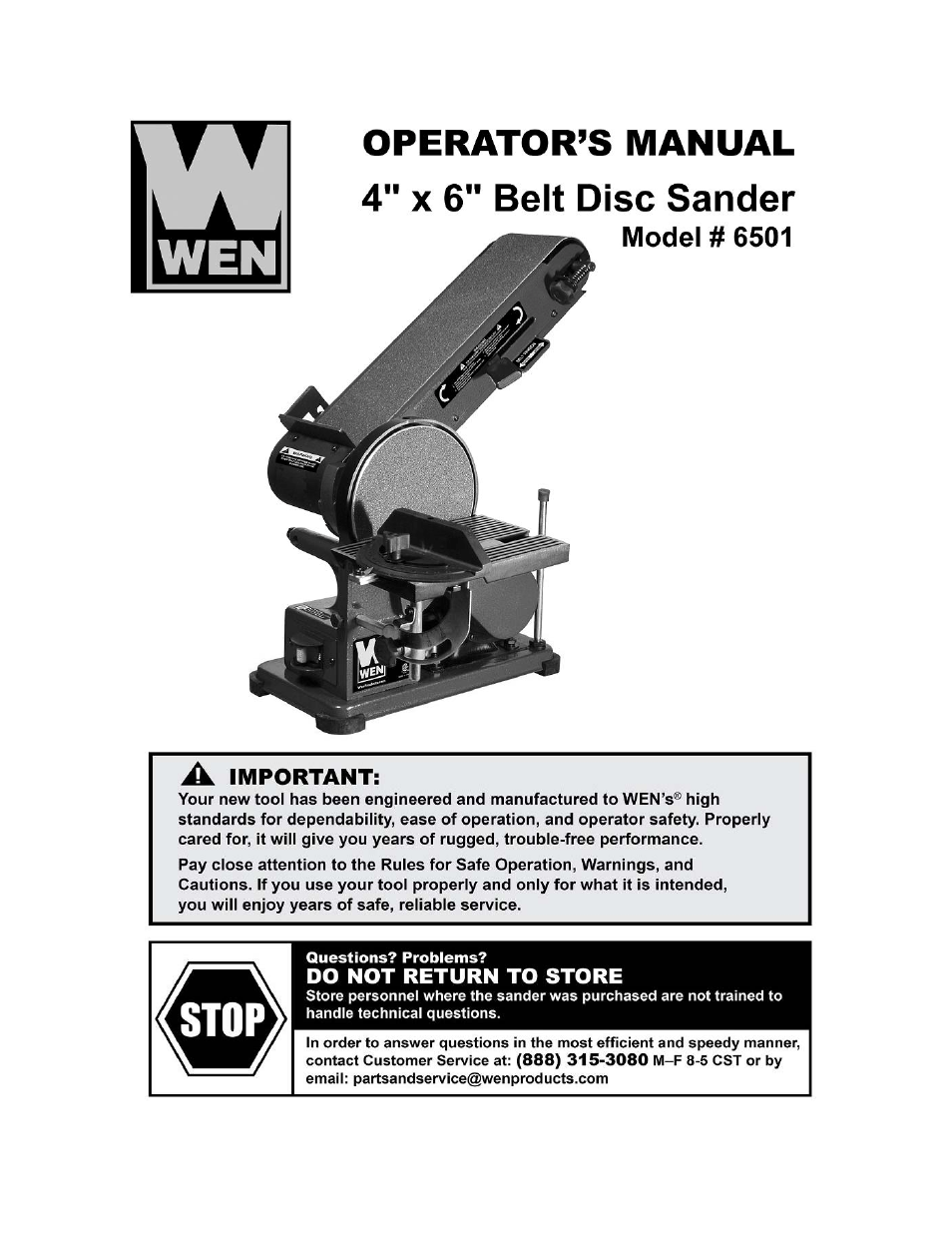 WEN 6501 4 x 6 Belt / Disc Sander User Manual | 21 pages