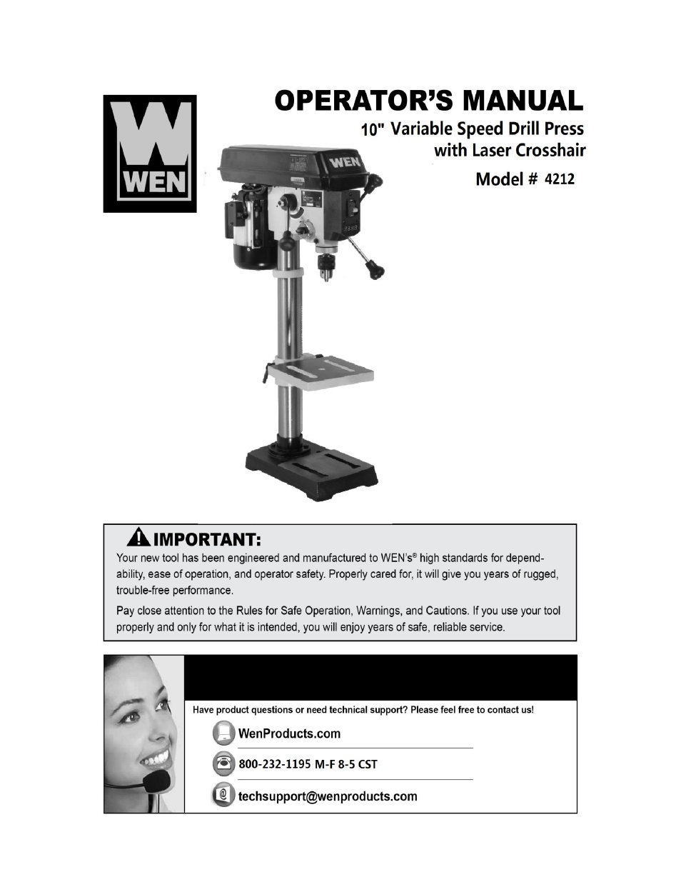 WEN 4210 10 Variable Speed Drill Press User Manual | 27 pages