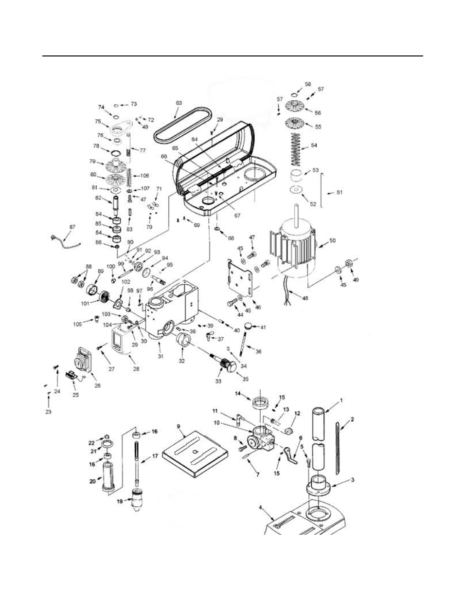 Exploded view | WEN 4210 10 Variable Speed Drill Press User Manual | Page 25 / 27