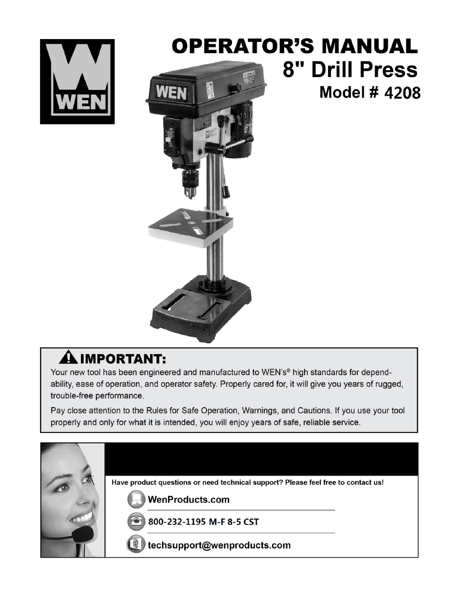 WEN 4208 8 inch 5 Speed Drill Press User Manual | 22 pages