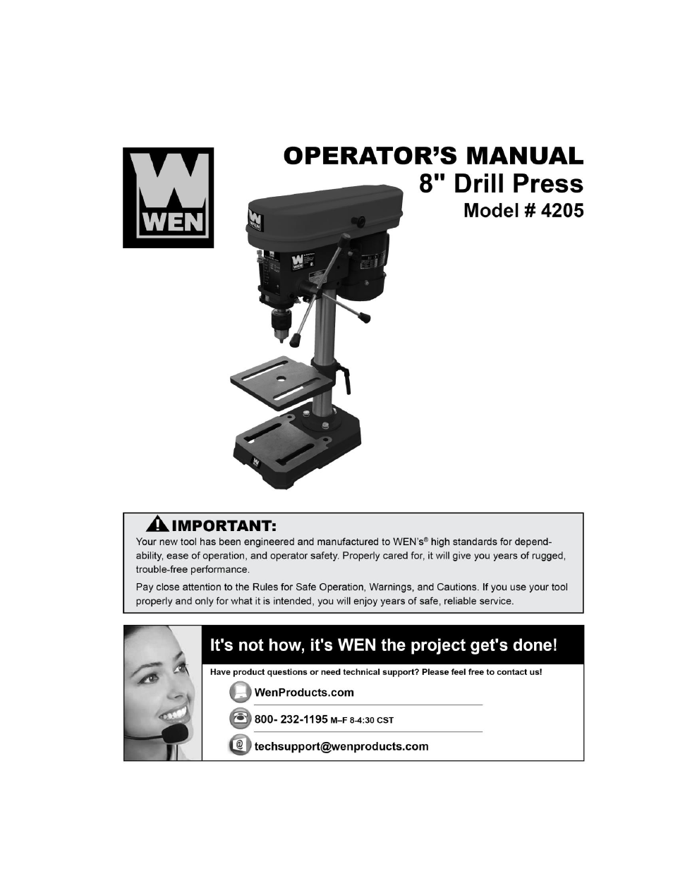 WEN 4205 8 inch Drill Press with Laser User Manual | 24 pages