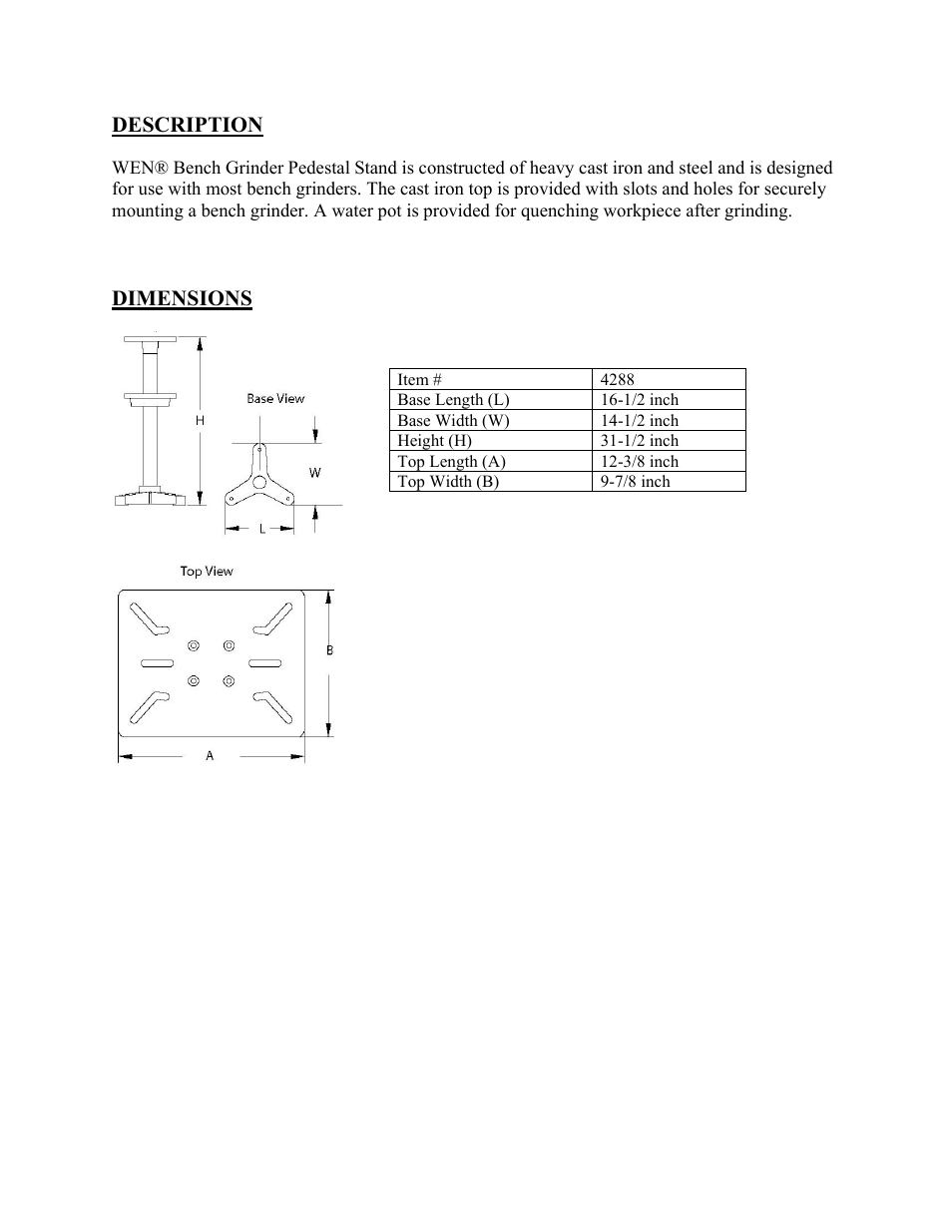 WEN 4288 Bench Grinder Pedestal Stand User Manual | Page 2 / 4