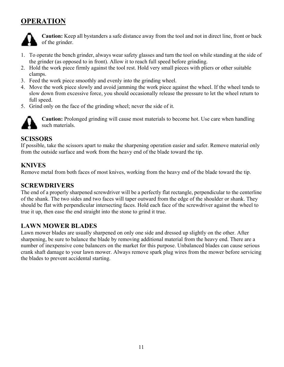 Operation | WEN 4286 8 inch Slow Speed Bench Grinder User Manual | Page 11 / 16