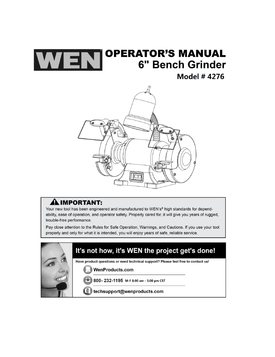 WEN 4276 6 inch Bench Grinder User Manual | 16 pages