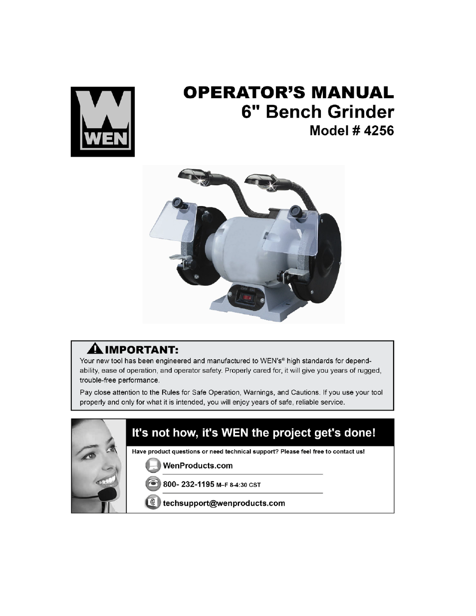 WEN 4256 Bench Grinder Manual User Manual | 16 pages