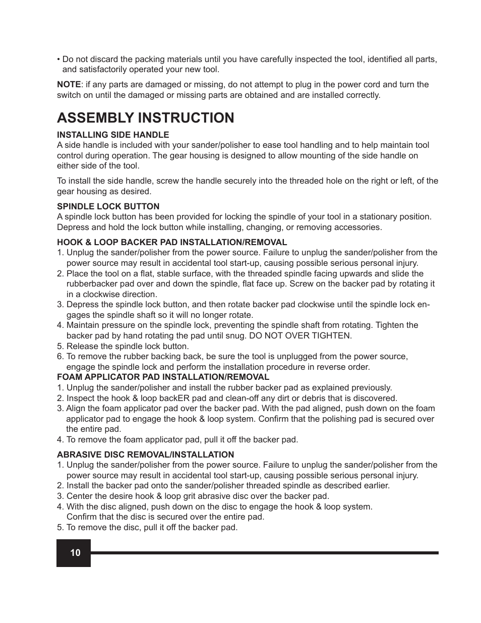 Assembly instruction | WEN 946 7 Inch Variable Speed Polisher / Sander User Manual | Page 10 / 16