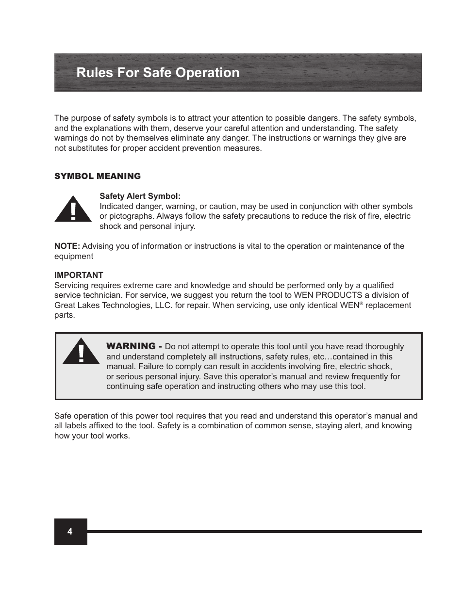 Rules for safe operation | WEN 946 7 Inch Variable Speed Polisher / Sander User Manual | Page 4 / 16
