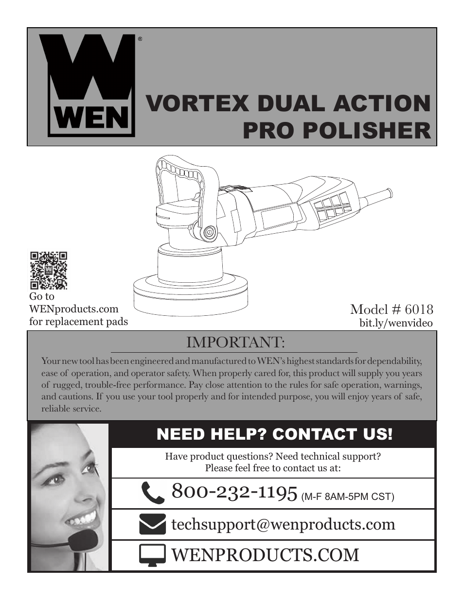 WEN 6018 6 inch Vortex Variable Speed Dual Action Polisher User Manual | 11 pages