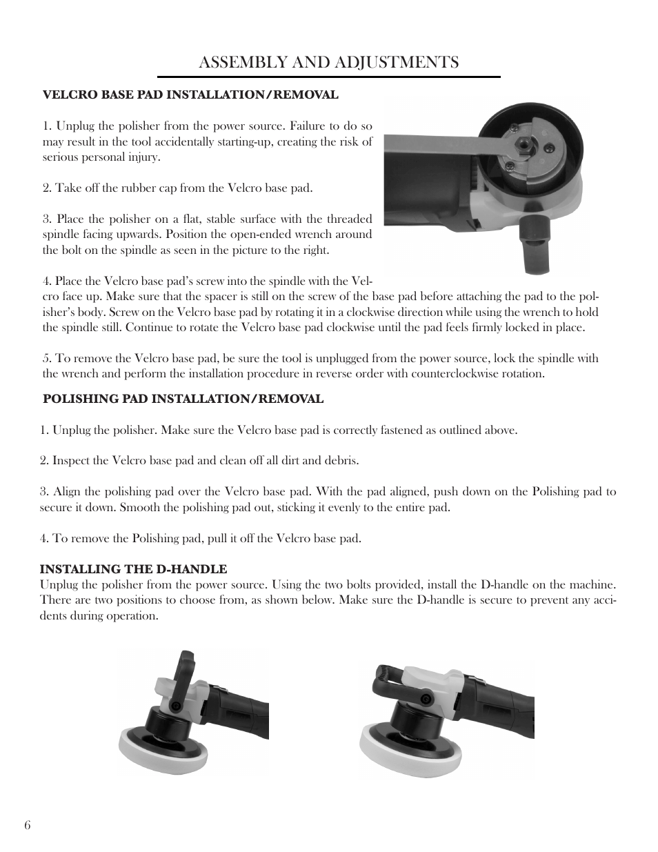 Assembly and adjustments | WEN 6018 6 inch Vortex Variable Speed Dual Action Polisher User Manual | Page 6 / 11