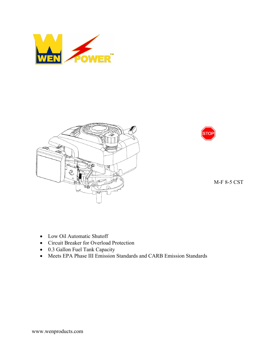 WEN 56173 173 cc 6 HP OHV Vertical Shaft Gas Engine-CARB User Manual | 28 pages