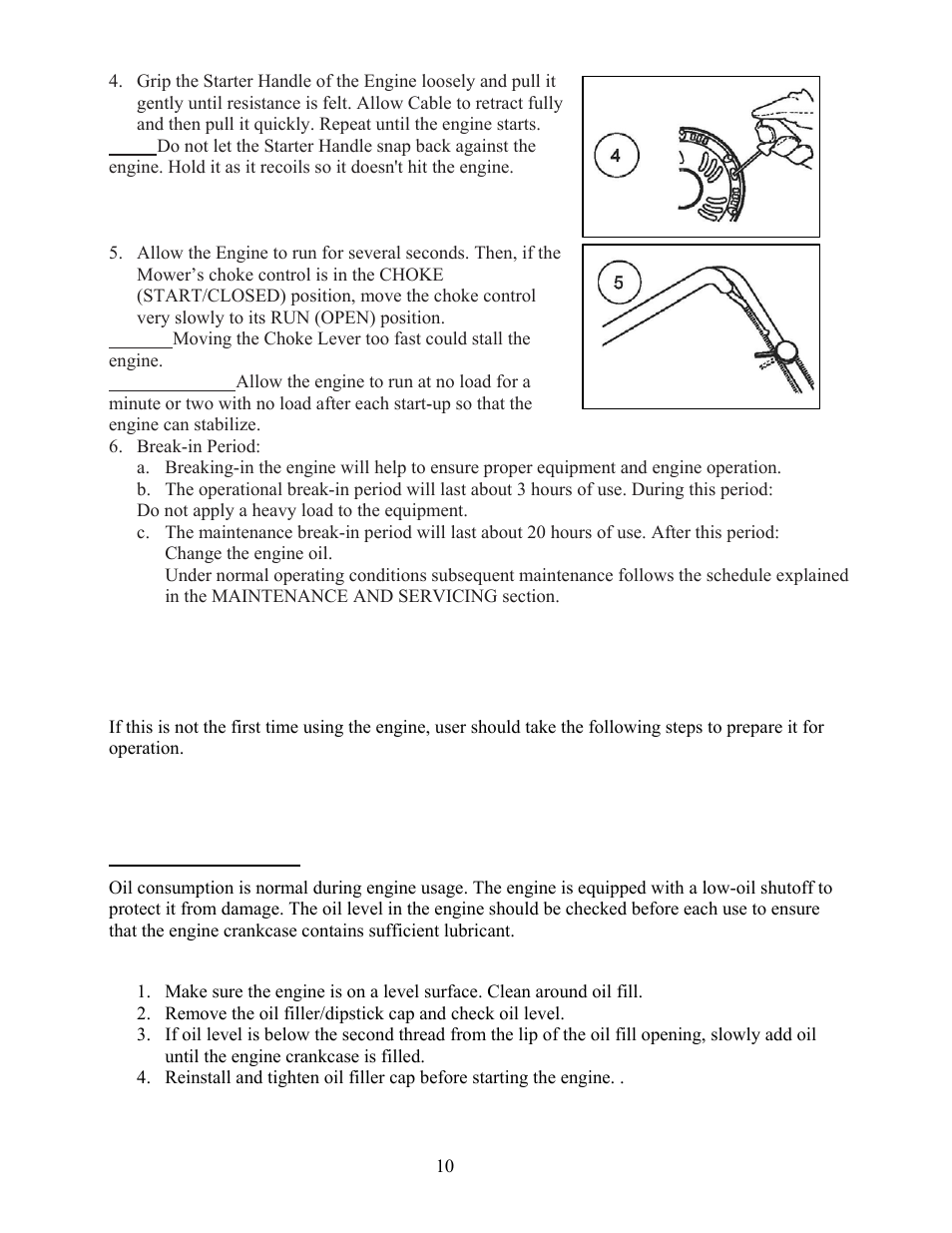 Subsequent starting of the engine, Step 1- check the oil | WEN 56173 173 cc 6 HP OHV Vertical Shaft Gas Engine-CARB User Manual | Page 13 / 28