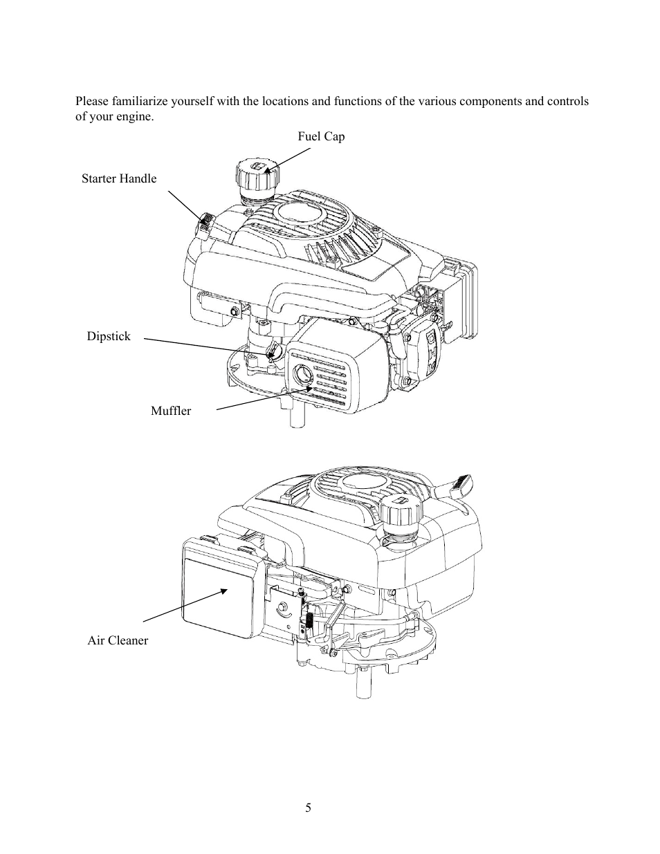 Engine components | WEN 56173 173 cc 6 HP OHV Vertical Shaft Gas Engine-CARB User Manual | Page 8 / 28