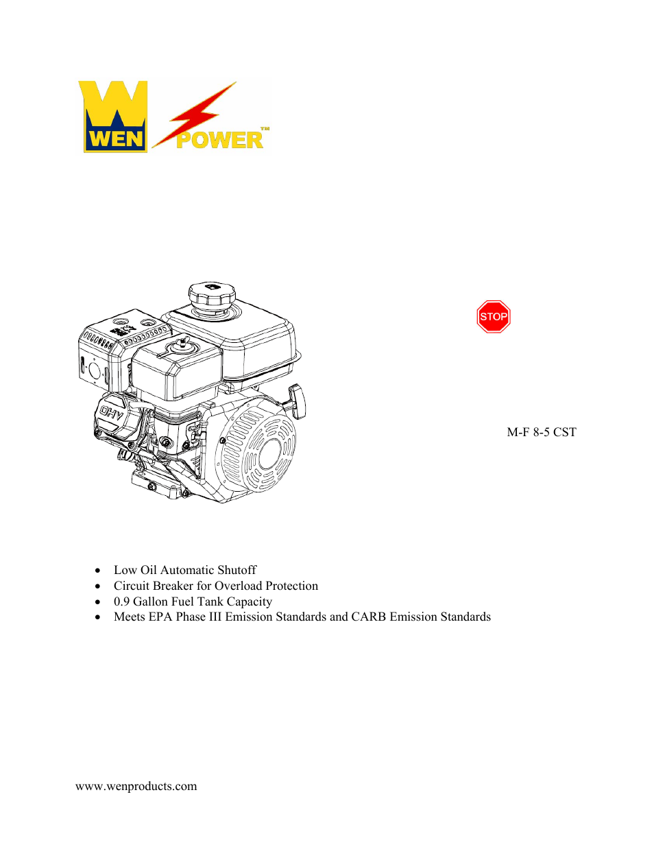 WEN 56212 212 cc 7 HP OHV Horizontal Shaft Gas Engine - CARB User Manual | 27 pages