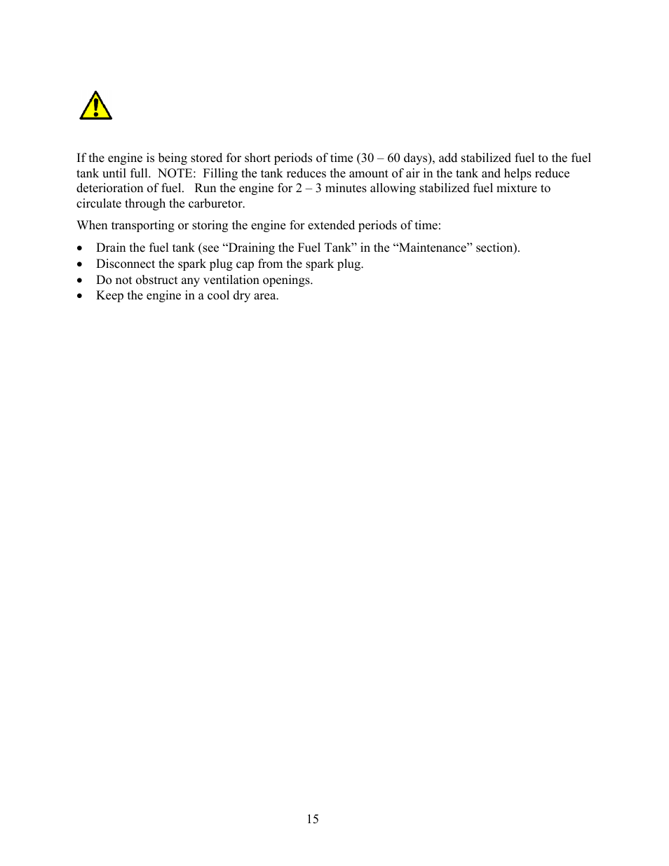 Storage / transport procedures, Caution | WEN 56212 212 cc 7 HP OHV Horizontal Shaft Gas Engine - CARB User Manual | Page 18 / 27