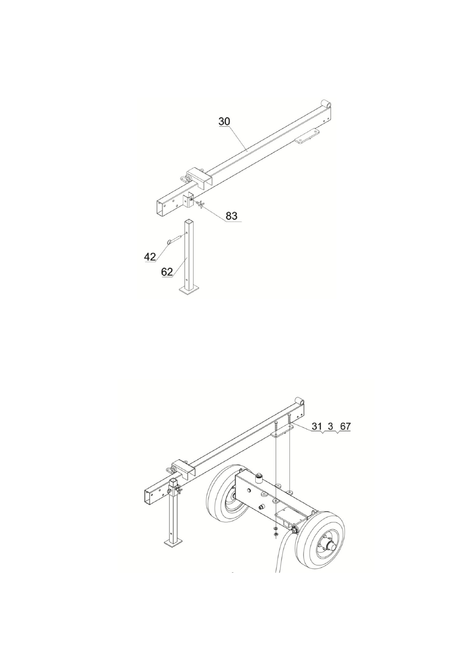 Step 2: attach front support leg to tow bar, Step 3: attach tow bar to oil tank | WEN YTL23308 22Ton Log Splitter User Manual | Page 7 / 23