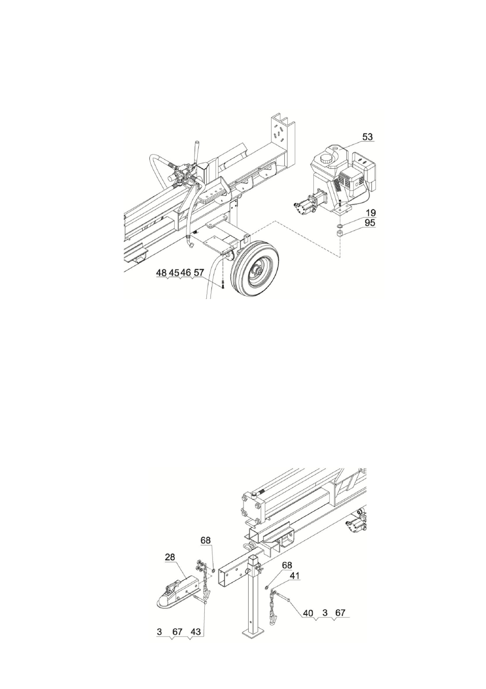Step 6, Attach engine and pump, Step 7 | Assemble ball coupler and safety chains | WEN YTL23308 22Ton Log Splitter User Manual | Page 9 / 23