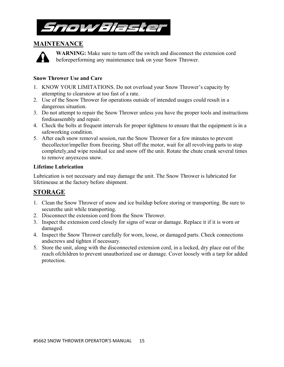 WEN 5662 13 A 18 inch Electric Snow Thrower User Manual | Page 15 / 19