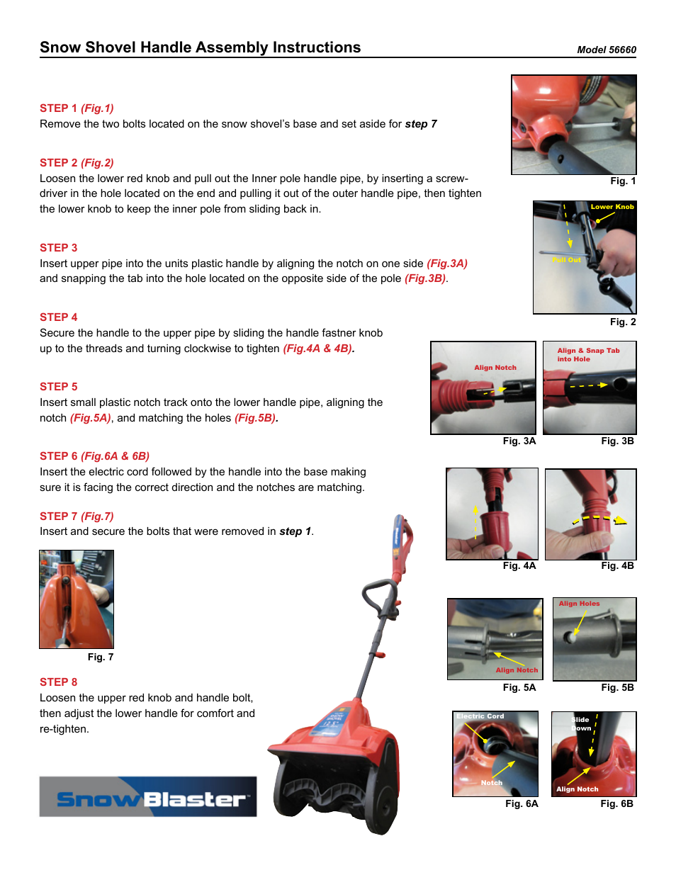 WEN 56660 9 AMP Snow Shovel Handle Assembly User Manual | 1 page