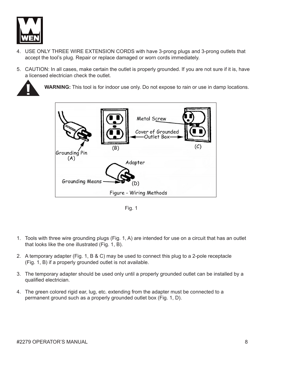 WEN 2279 10 Gallon Vertical Tank Air Compressor User Manual | Page 8 / 19