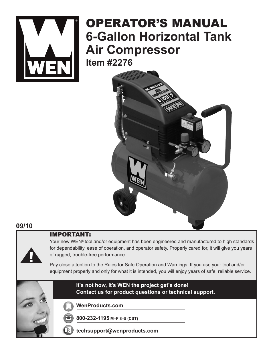 WEN 2276 6 Gallon Horizontal Air Compressor User Manual | 19 pages