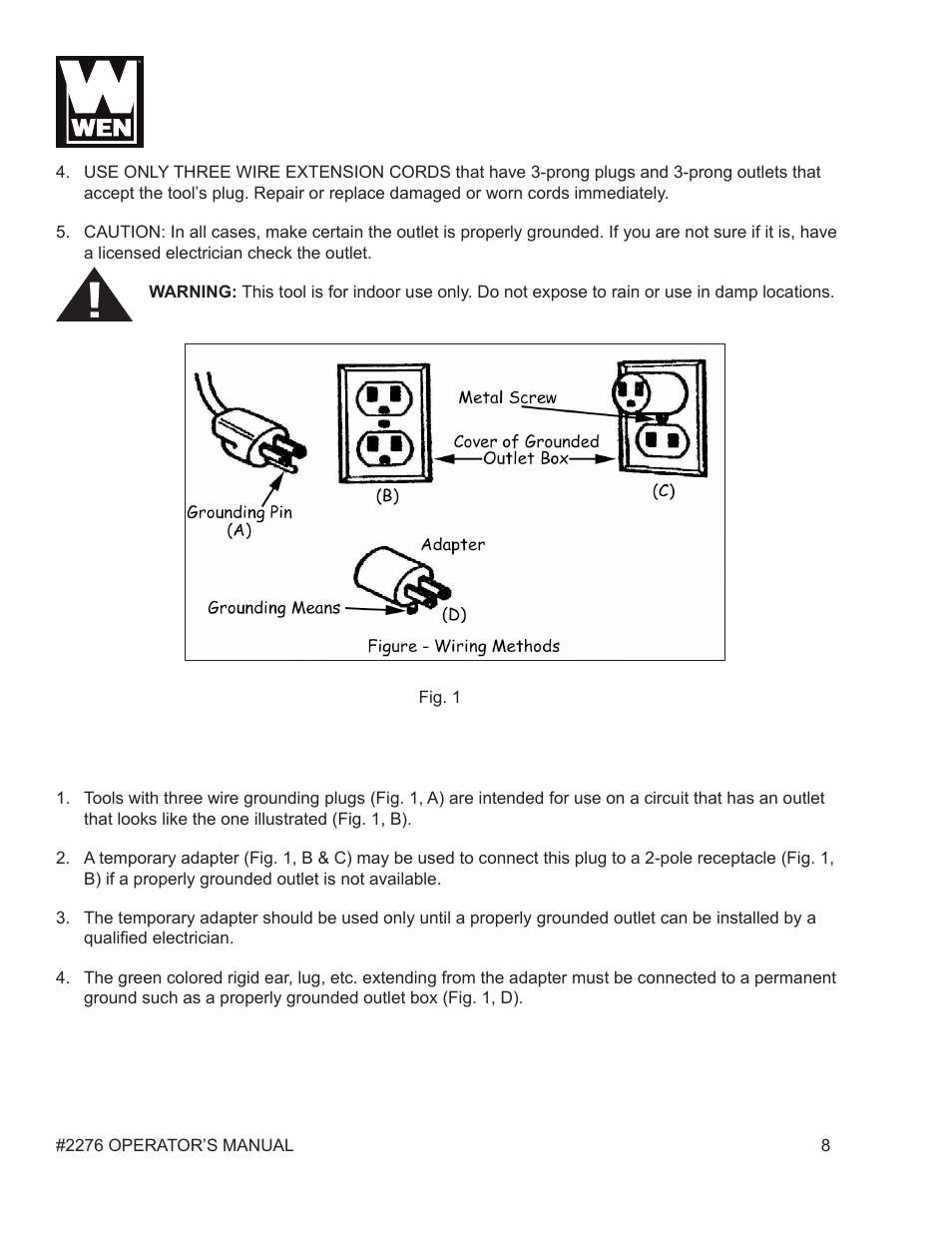 WEN 2276 6 Gallon Horizontal Air Compressor User Manual | Page 8 / 19
