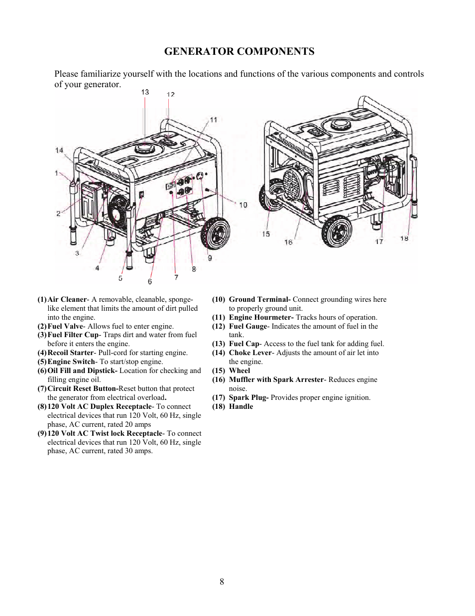 Generator components | WEN 56405 Power Pro 4050 Watt User Manual | Page 12 / 40