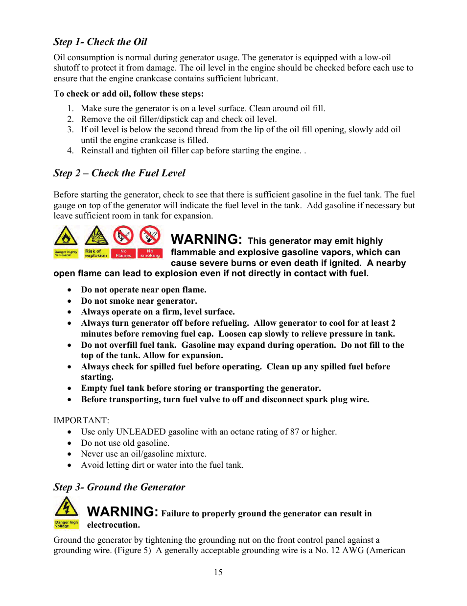 Warning | WEN 56405 Power Pro 4050 Watt User Manual | Page 19 / 40