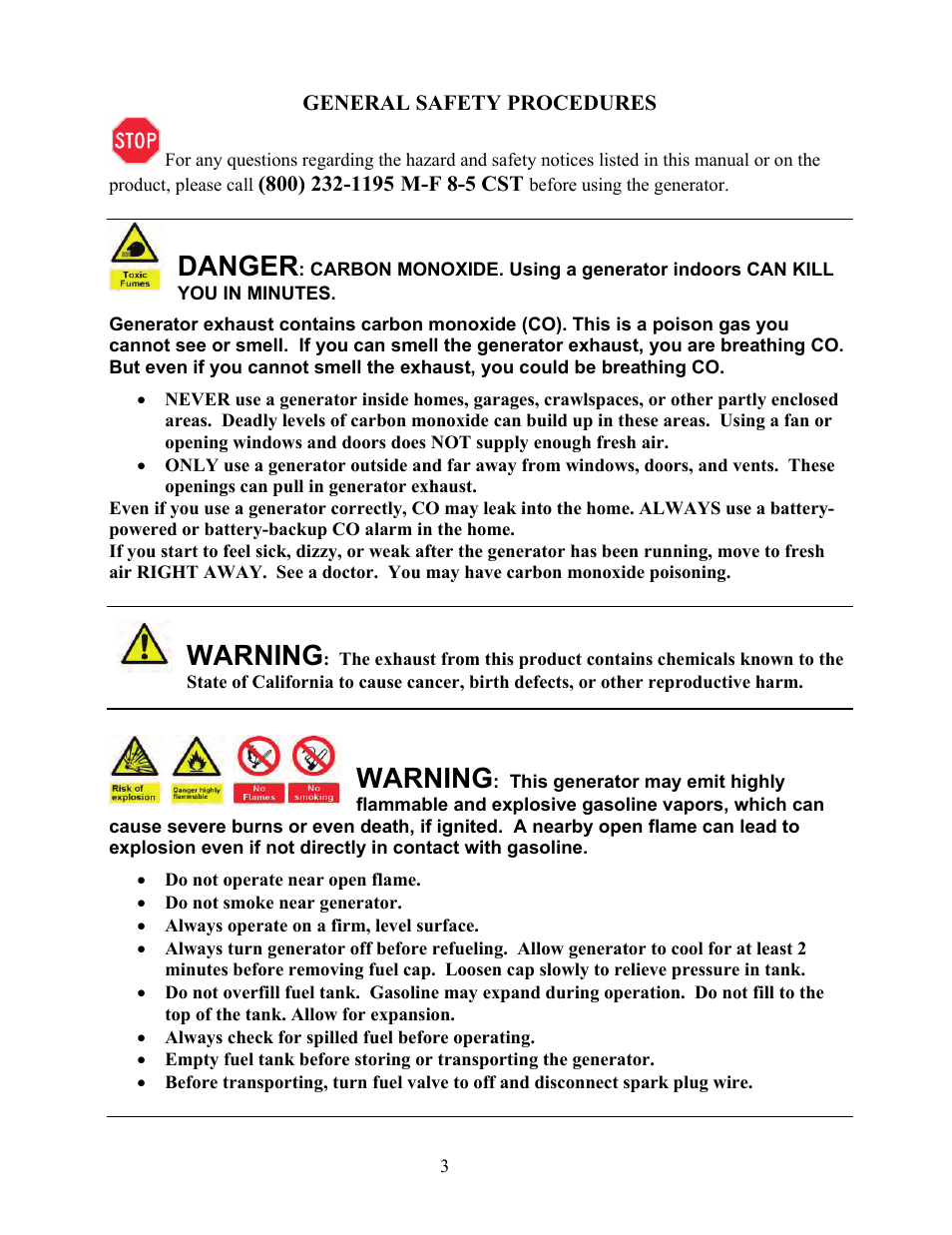 Danger, Warning | WEN 56405 Power Pro 4050 Watt User Manual | Page 7 / 40