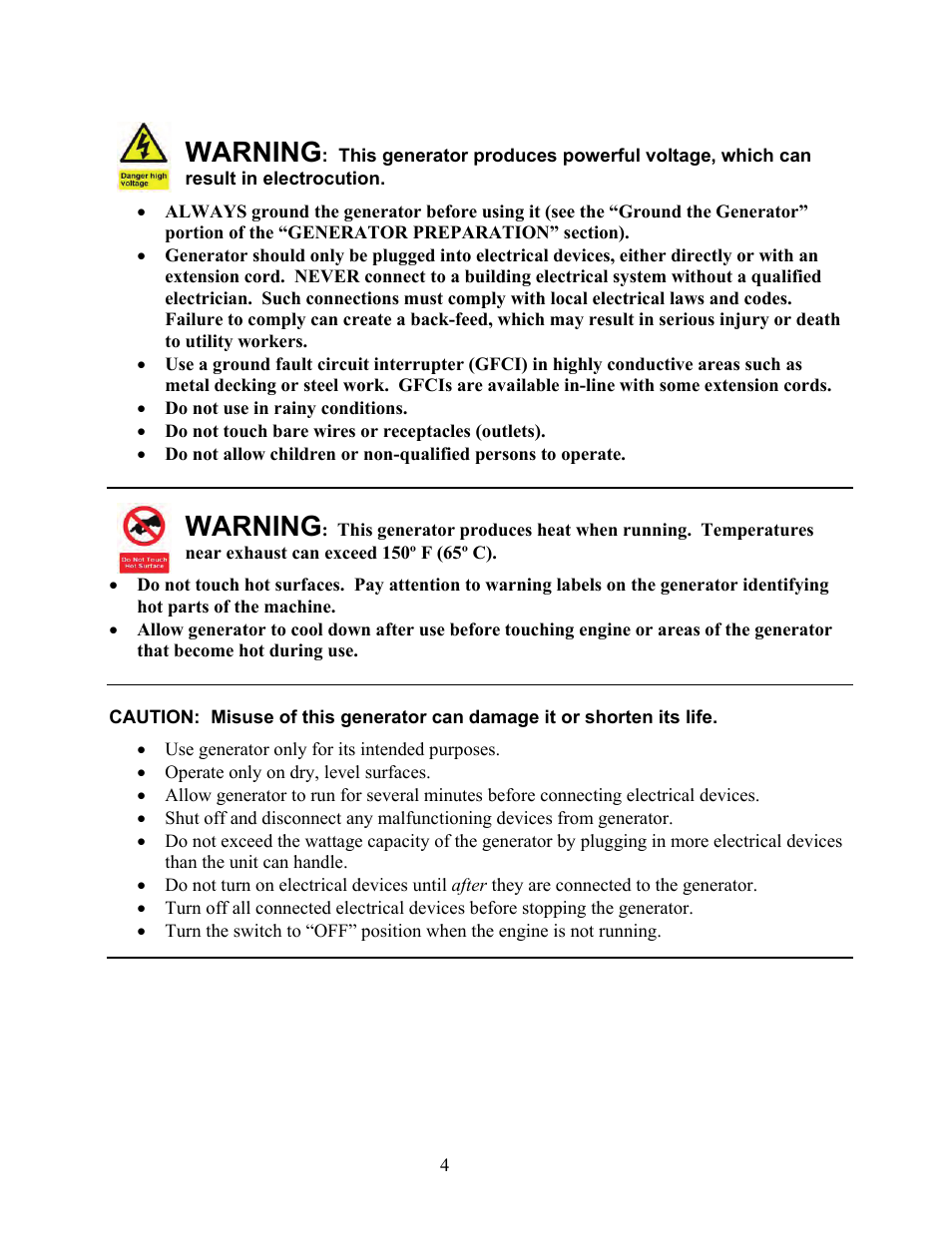 Warning | WEN 56405 Power Pro 4050 Watt User Manual | Page 8 / 40
