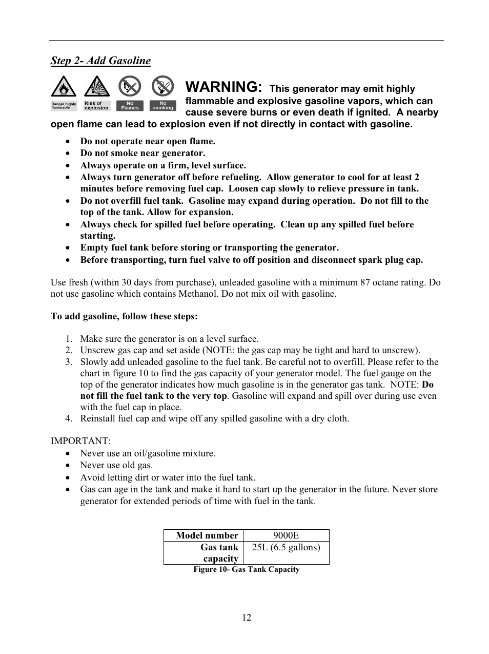 Warning | WEN 56877 9000 Watt Electric Start User Manual | Page 15 / 40