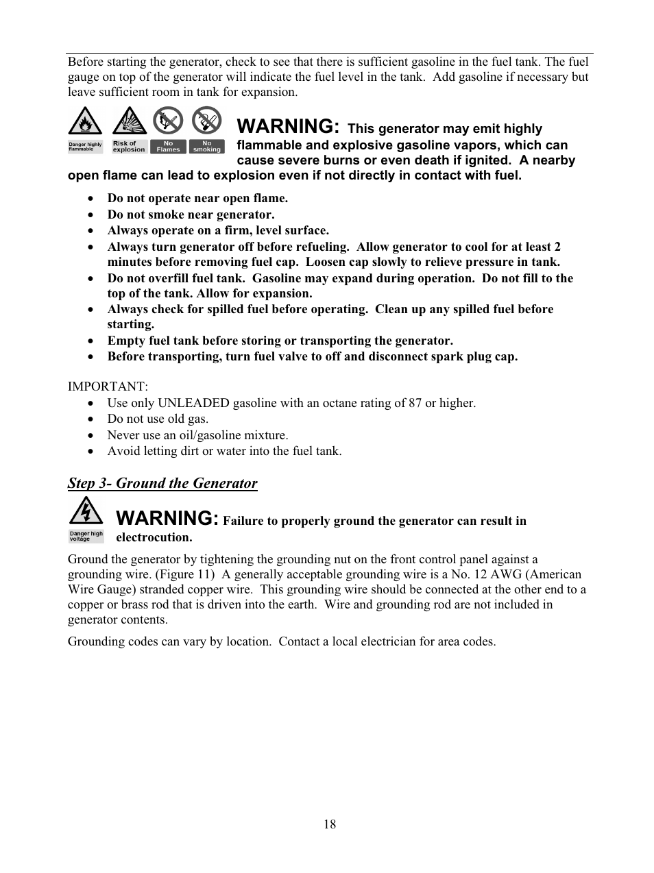 Warning | WEN 56877 9000 Watt Electric Start User Manual | Page 21 / 40