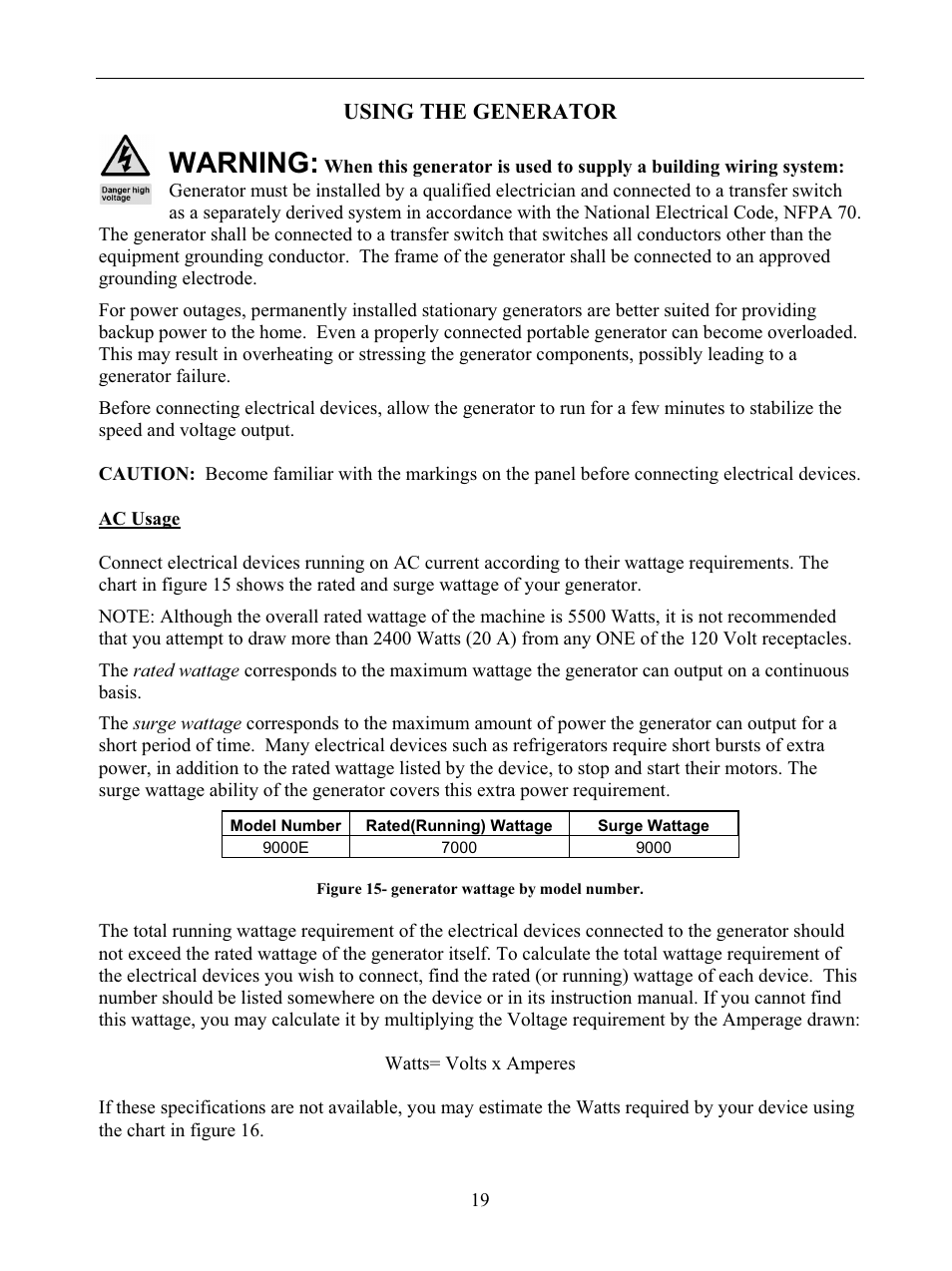 Warning | WEN 56877 9000 Watt Electric Start User Manual | Page 22 / 40