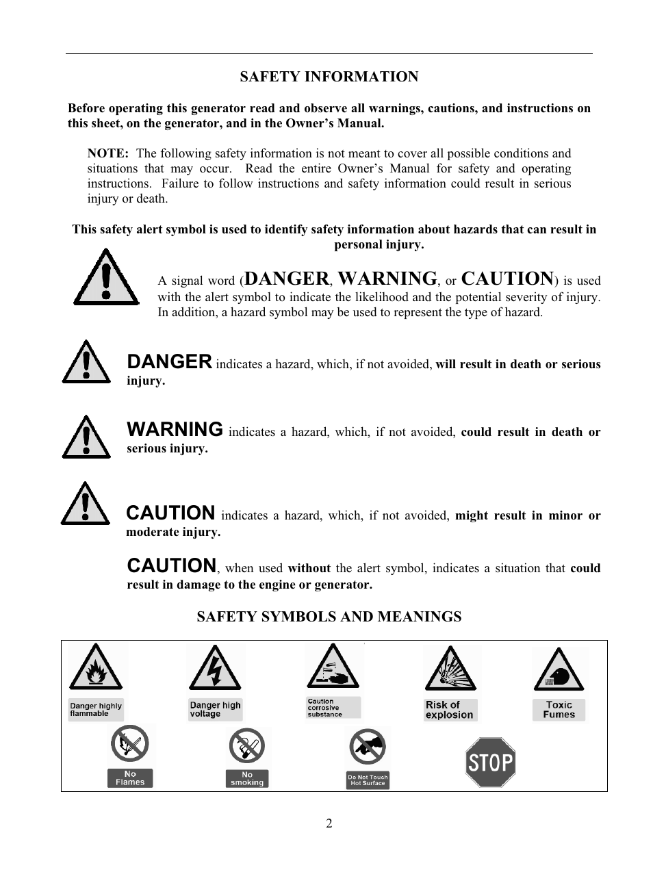 Danger, Warning, Caution | WEN 56877 9000 Watt Electric Start User Manual | Page 5 / 40