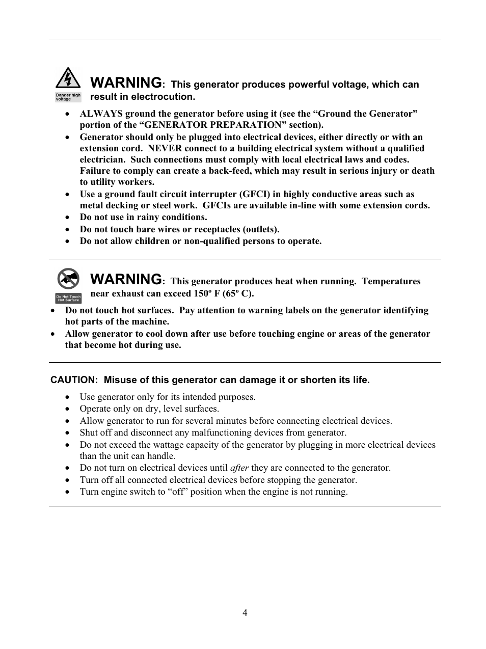 Warning | WEN 56877 9000 Watt Electric Start User Manual | Page 7 / 40