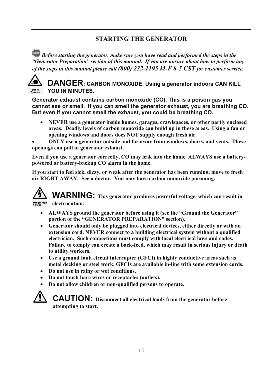 Danger, Warning, Caution | WEN 56682 7000 Watt Electric Start User Manual | Page 18 / 40