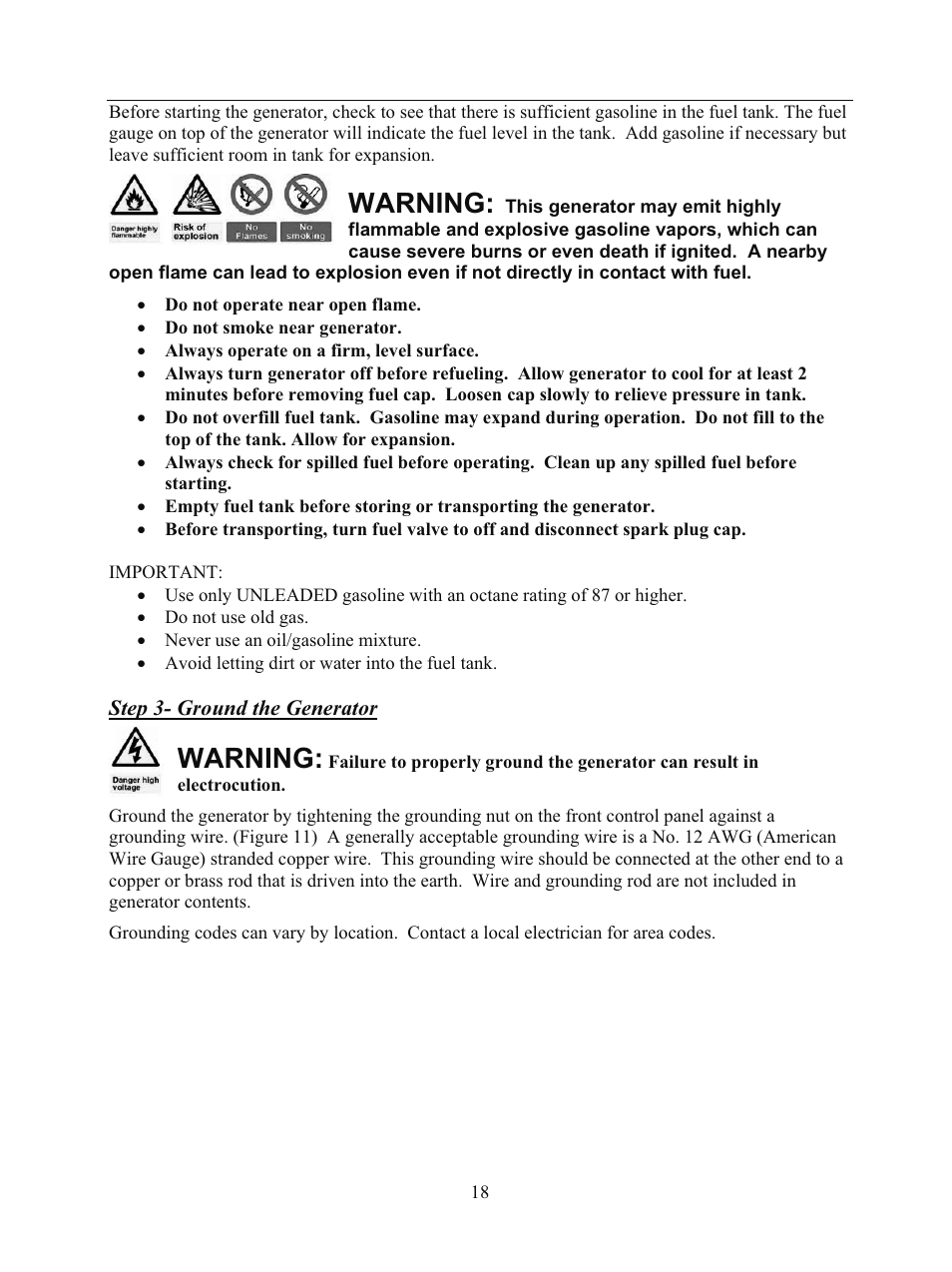 Warning | WEN 56682 7000 Watt Electric Start User Manual | Page 21 / 40