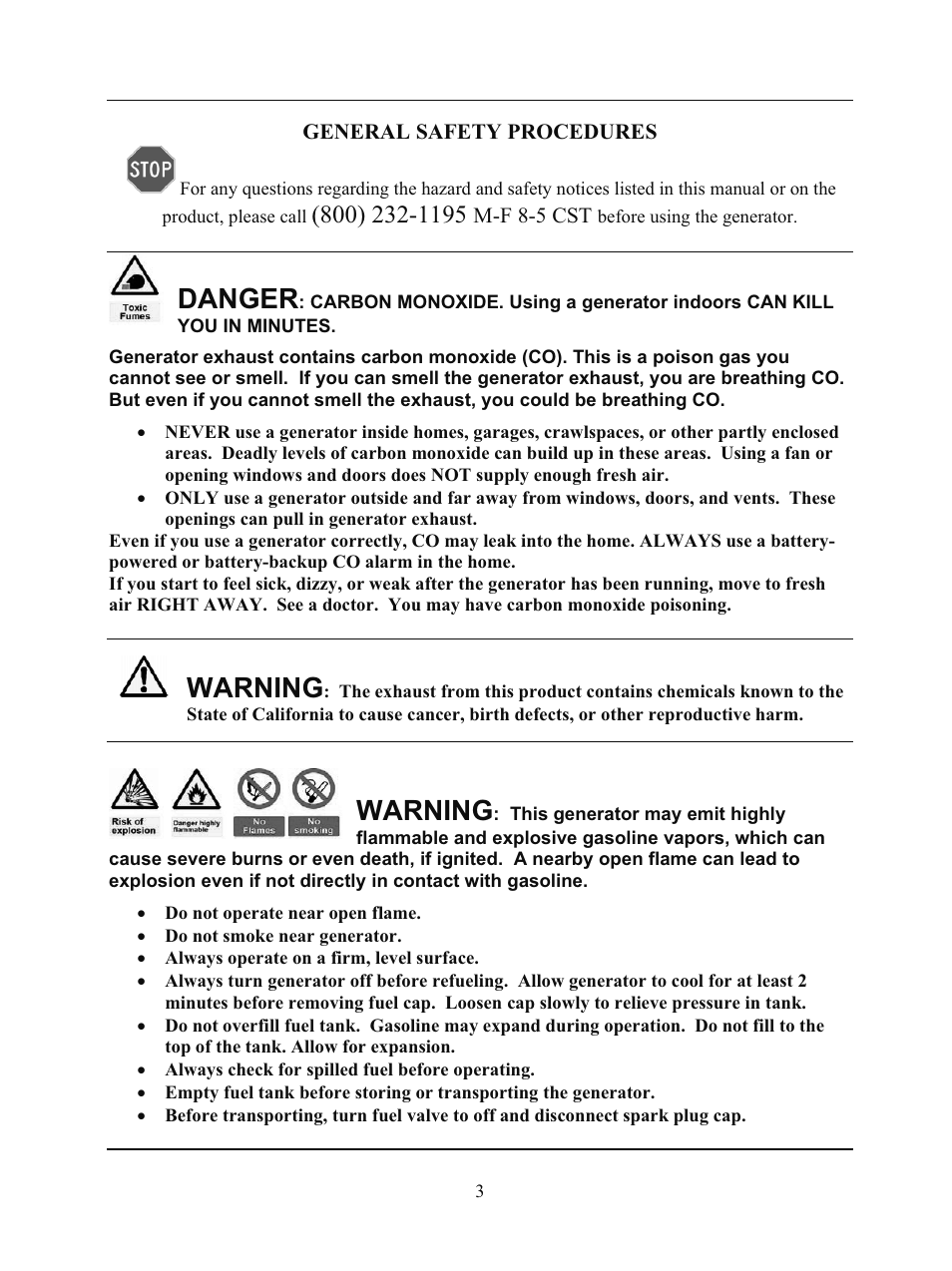 Danger, Warning | WEN 56682 7000 Watt Electric Start User Manual | Page 6 / 40