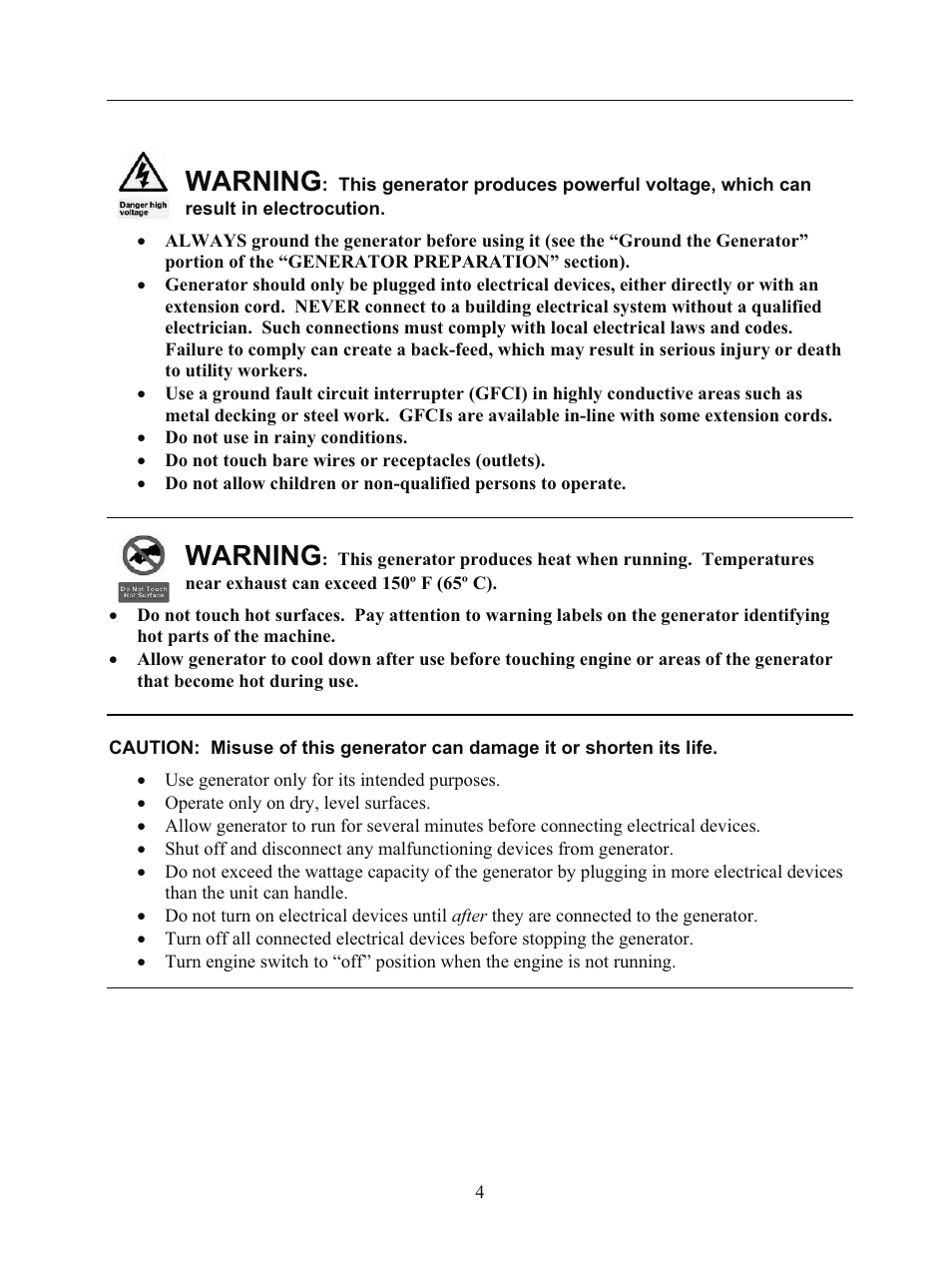 Warning | WEN 56682 7000 Watt Electric Start User Manual | Page 7 / 40