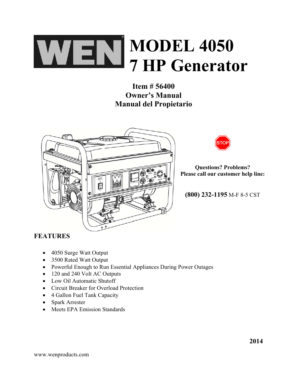 WEN 56400 4050 Watt User Manual | 37 pages