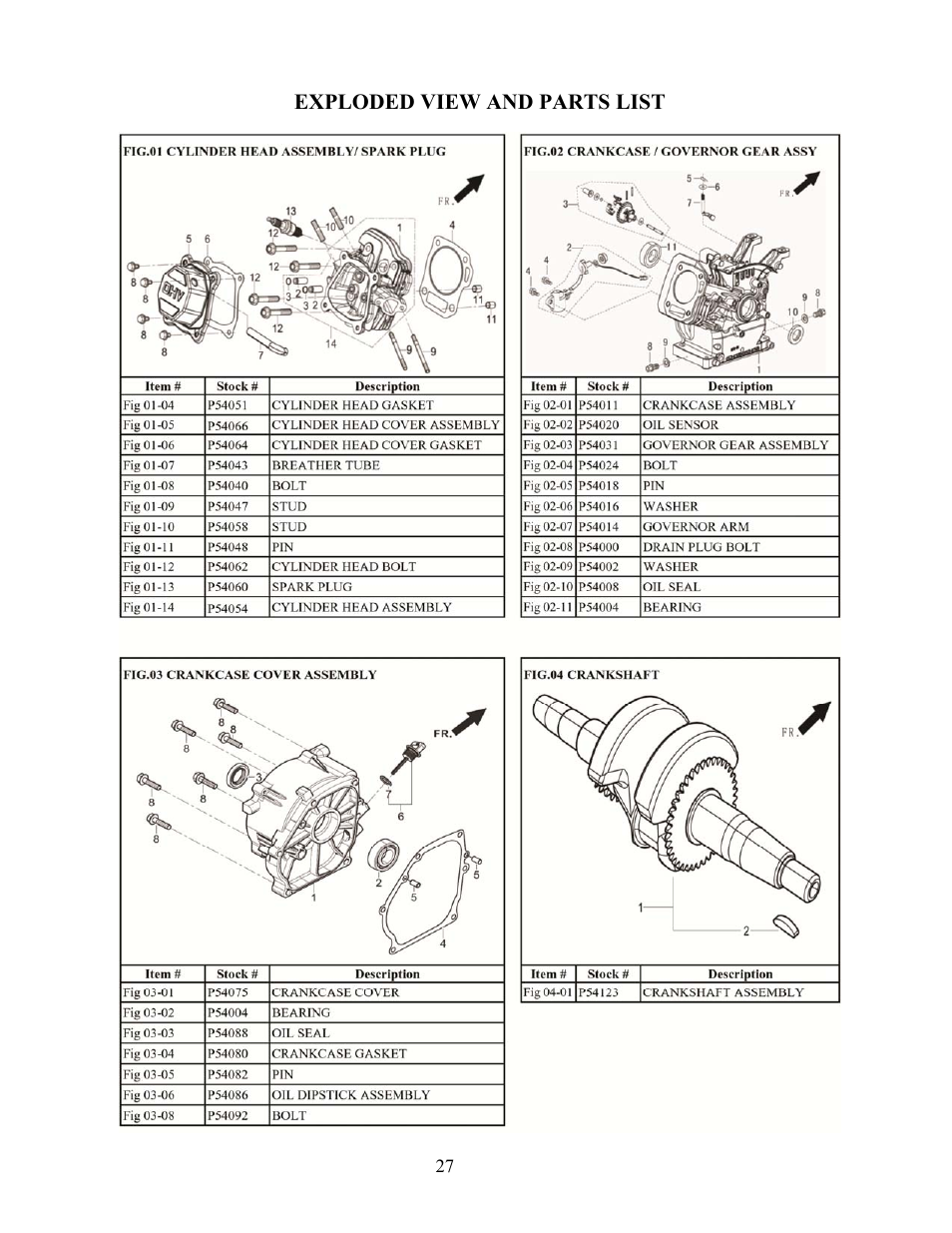 Exploded view and parts list | WEN 56400 4050 Watt User Manual | Page 30 / 37