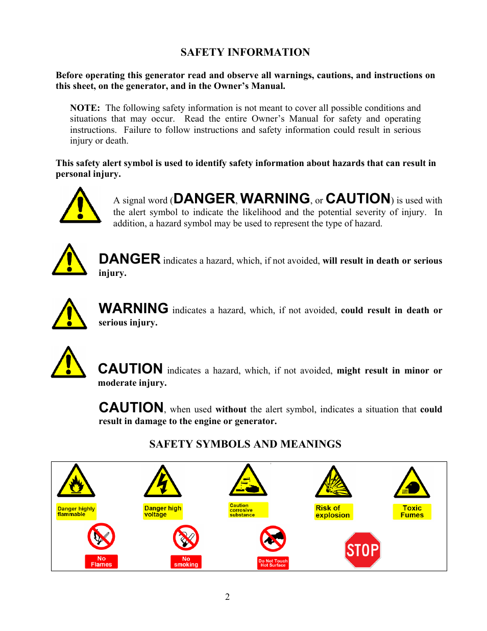 Safety information, Danger, Warning | Caution | WEN 56400 4050 Watt User Manual | Page 5 / 37