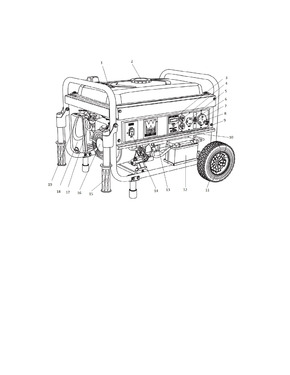 Generator components | WEN 56475 4750W Electric Start User Manual | Page 10 / 41