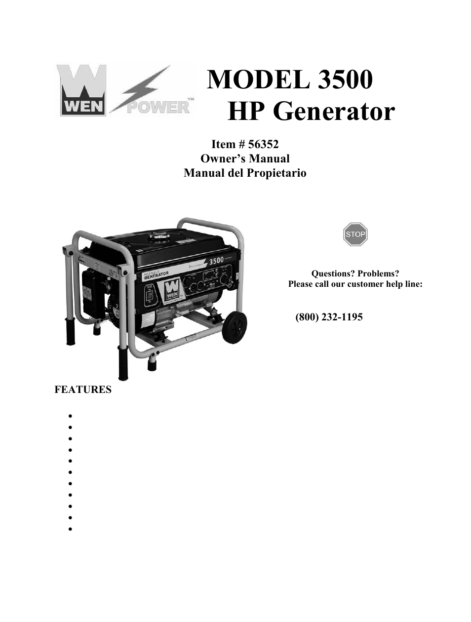 WEN 56352 3500 Watt manual User Manual | 40 pages