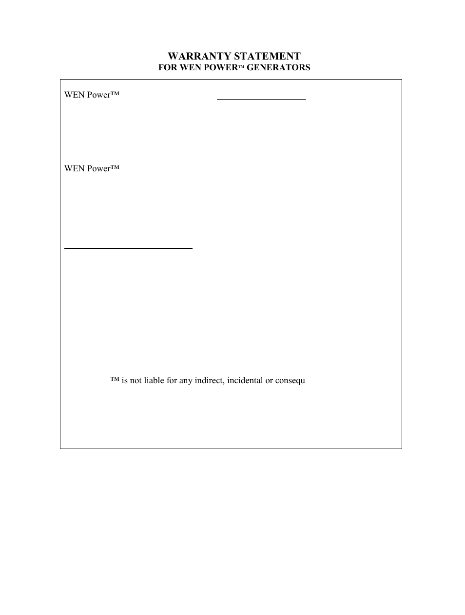 Warranty statement, Do not return to retailer | WEN 56352 3500 Watt manual User Manual | Page 40 / 40