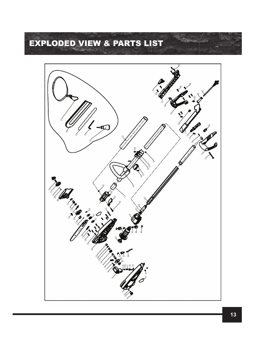 Exploded view & parts list | WEN 4018 9 Feet Electric Pole Saw User Manual | Page 13 / 16