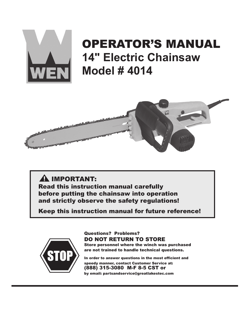 WEN 4014 14 Electric Chainsaw User Manual | 18 pages