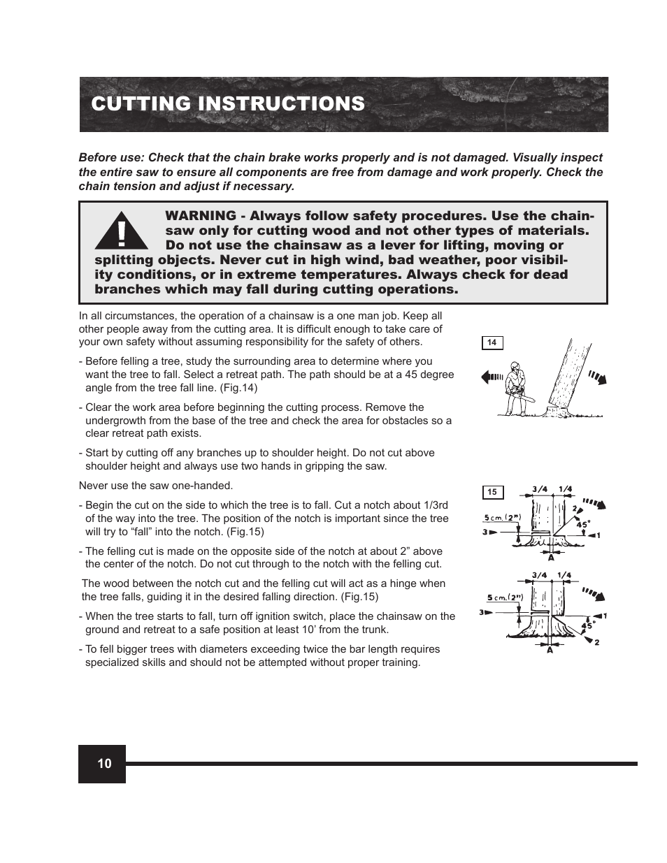 Cutting instructions | WEN 4014 14 Electric Chainsaw User Manual | Page 10 / 18