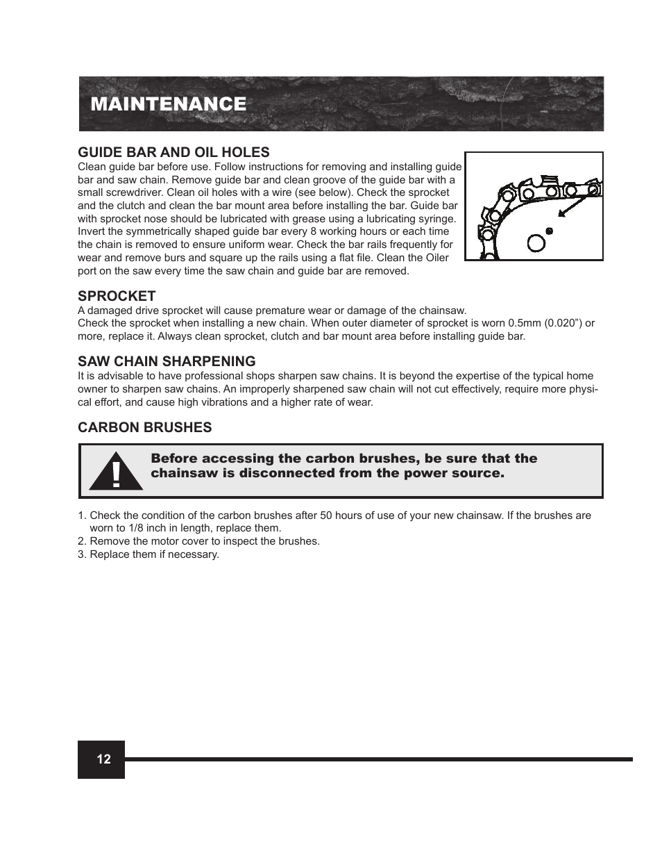 Maintenance | WEN 4014 14 Electric Chainsaw User Manual | Page 12 / 18